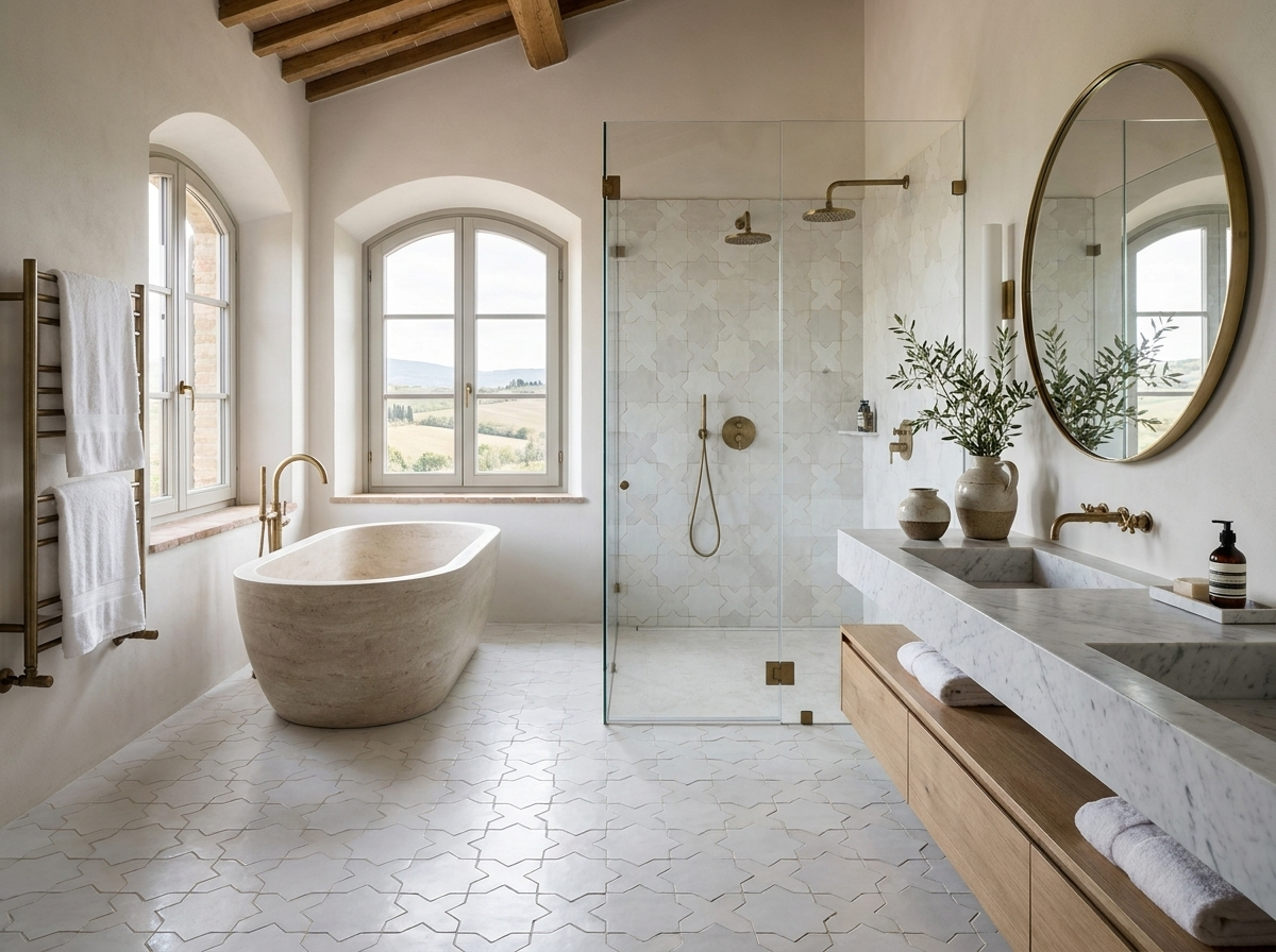 Star and Cross S-100 White 6×6 cement tile bathroom