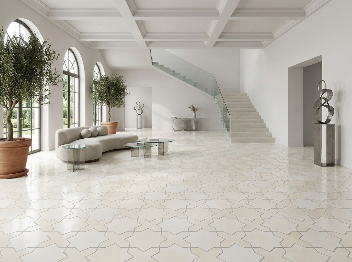 Star and Cross S-100 White 6×6 cement tile floor