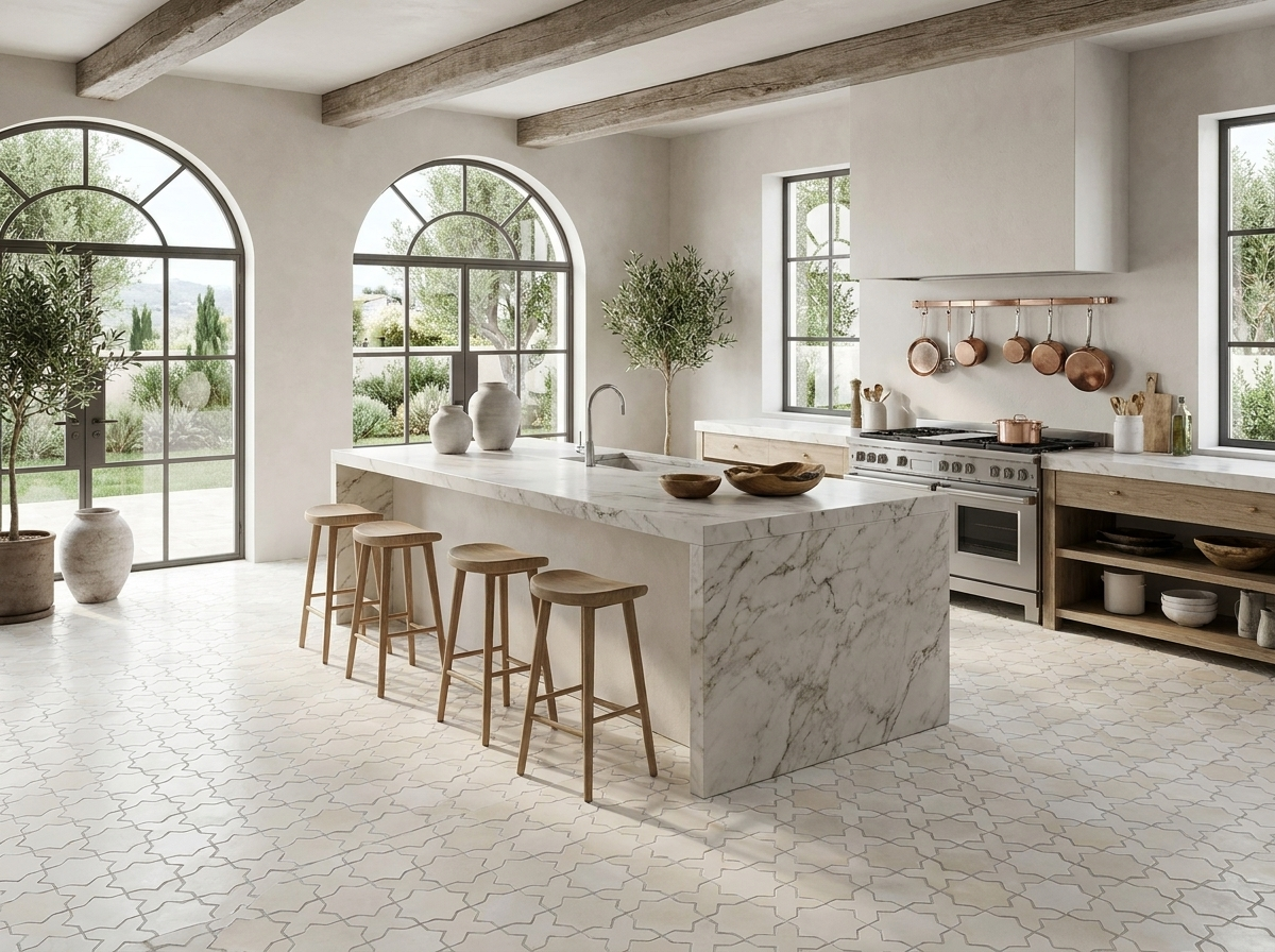 Star and Cross S-100 White 6×6 cement tile kitchen