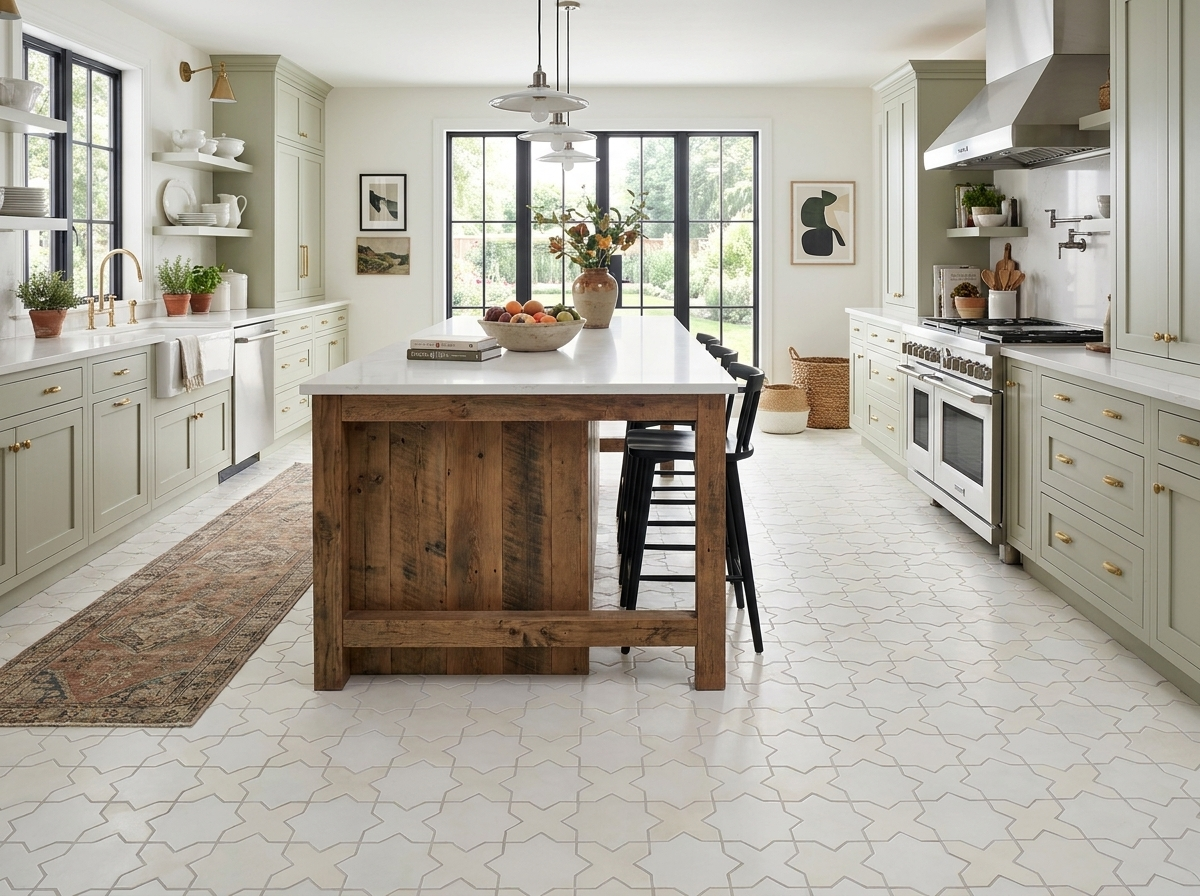 Star and Cross S-100 White 6×6 cement tile kitchen