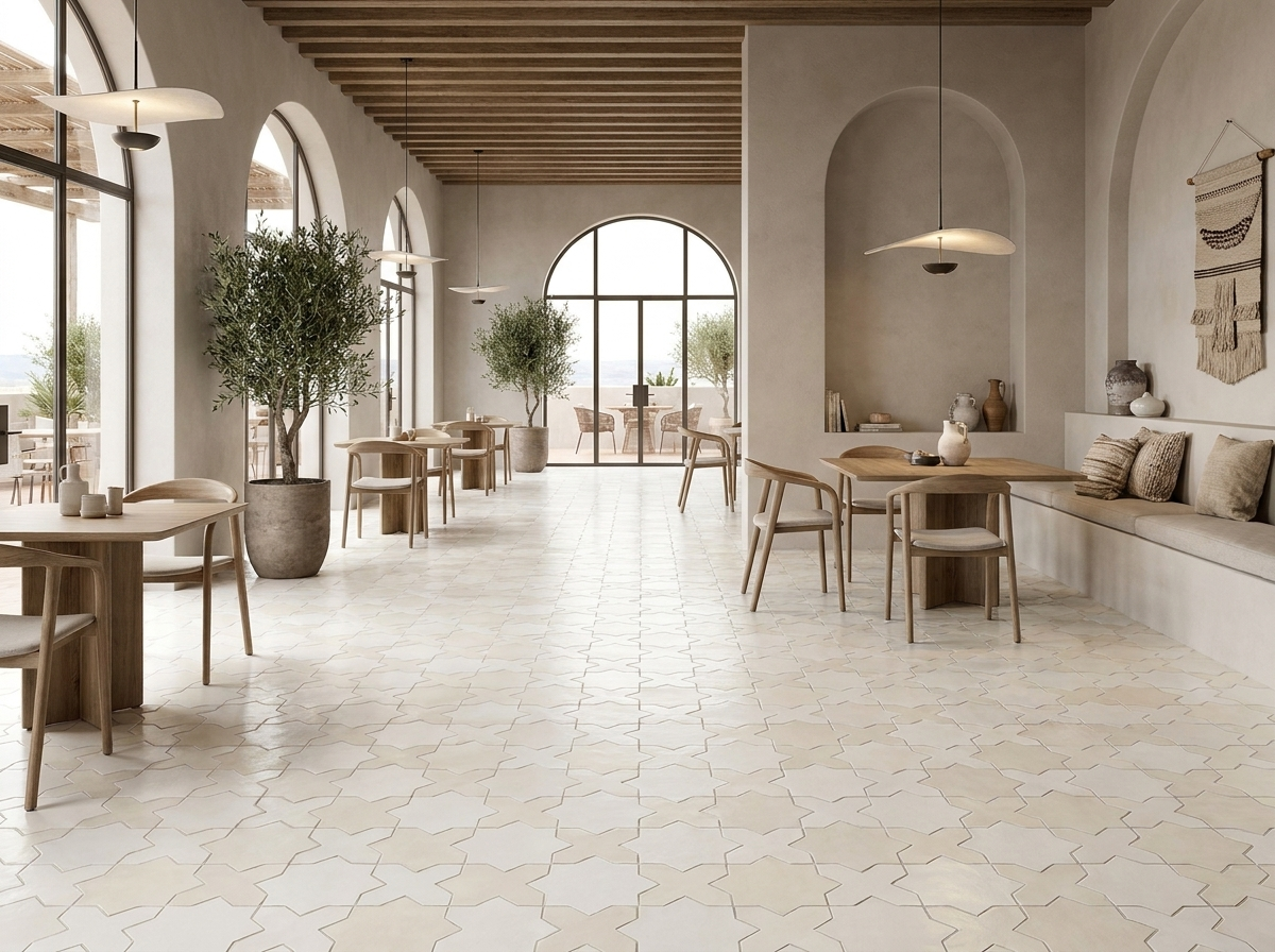 Star and Cross S-100 White 6×6 cement tile restaurant