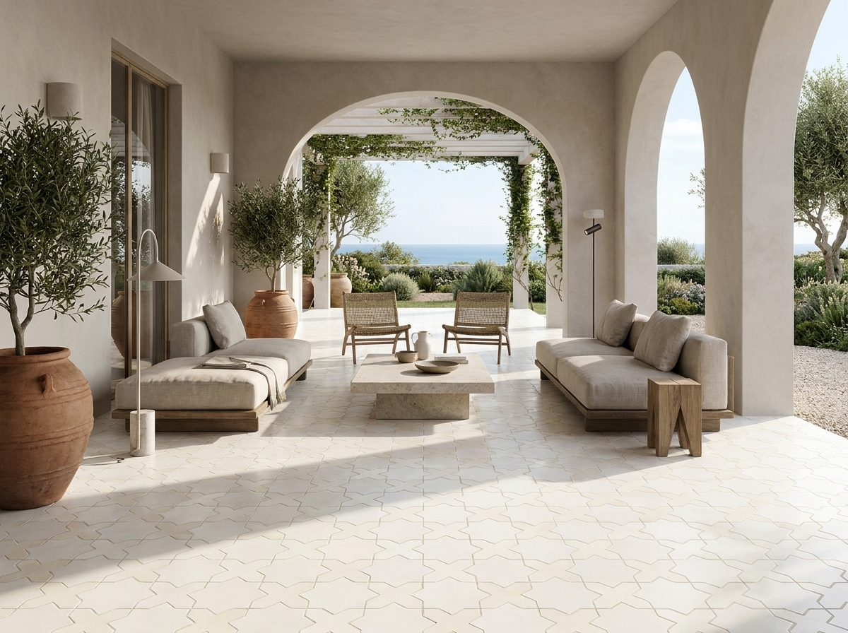 Star and Cross S-100 White 6×6 cement tile terrace