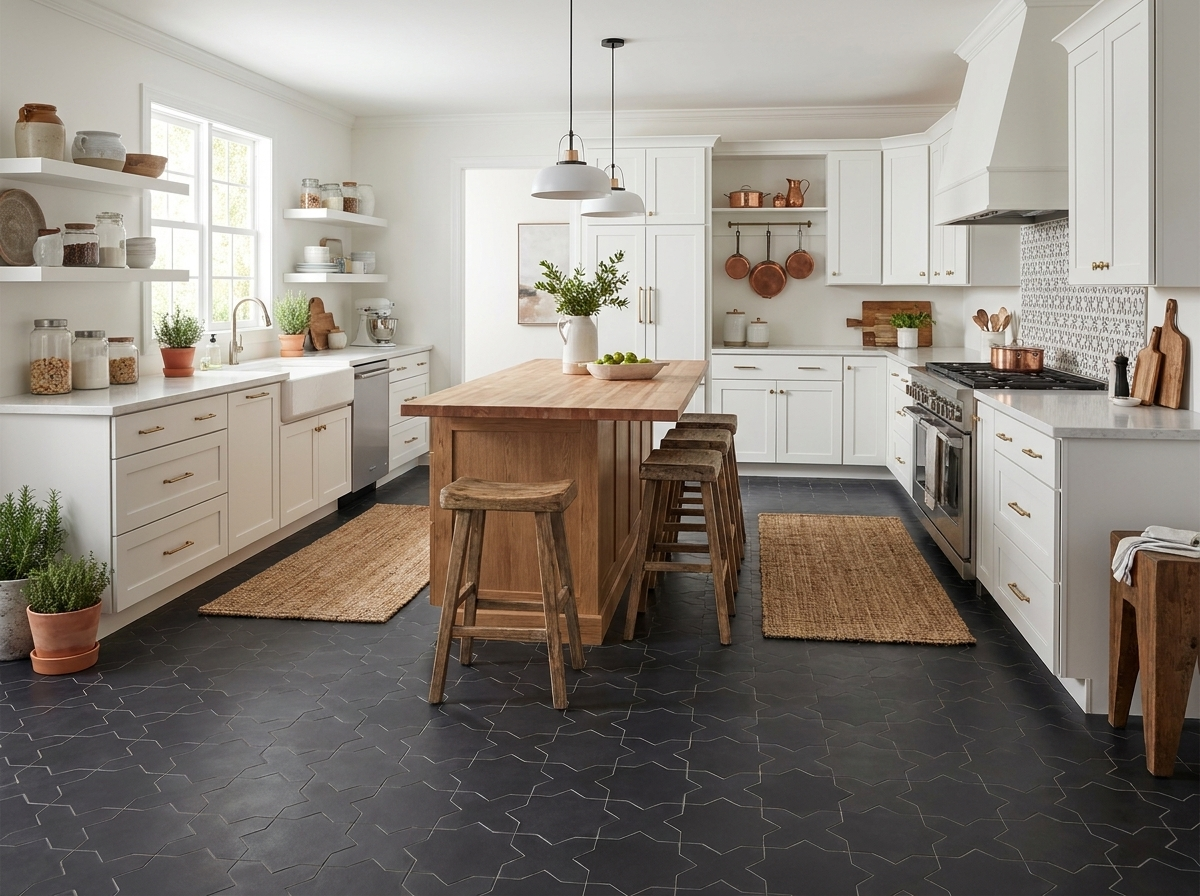Star and Cross S-101 Black 6×6 cement tile kitchen