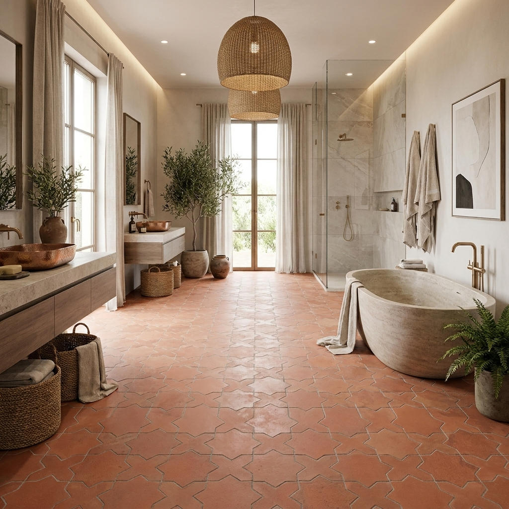 Star and Cross S-107 Terracotta 6×6 cement tile bathroom