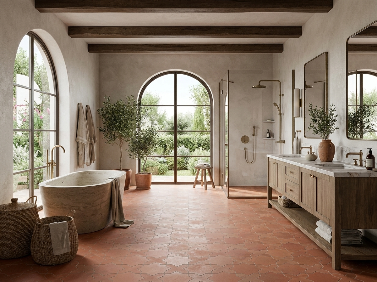 Star and Cross S-107 Terracotta 6×6 cement tile bathroom