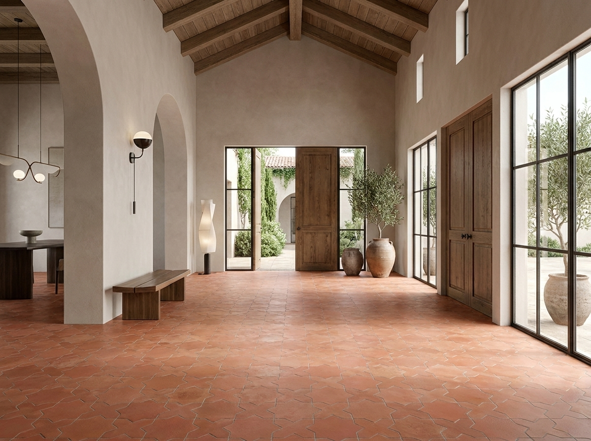 Star and Cross S-107 Terracotta 6×6 cement tile terrace