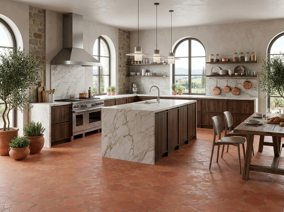 Star and Cross S-107 Terracotta 6×6 cement tile kitchen
