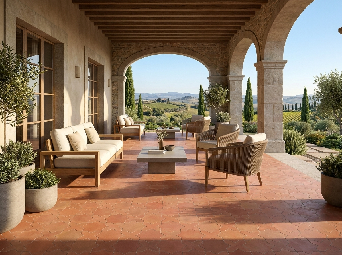Star and Cross S-107 Terracotta 6×6 cement tile terrace