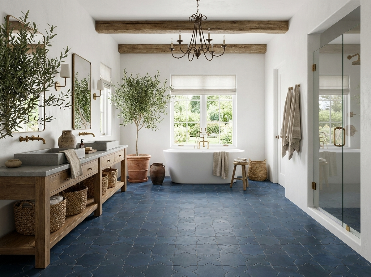 Star and Cross S-108 Navy 6×6 cement tile bathroom