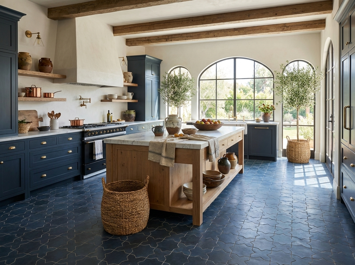 Star and Cross S-108 Navy 6×6 cement tile kitchen