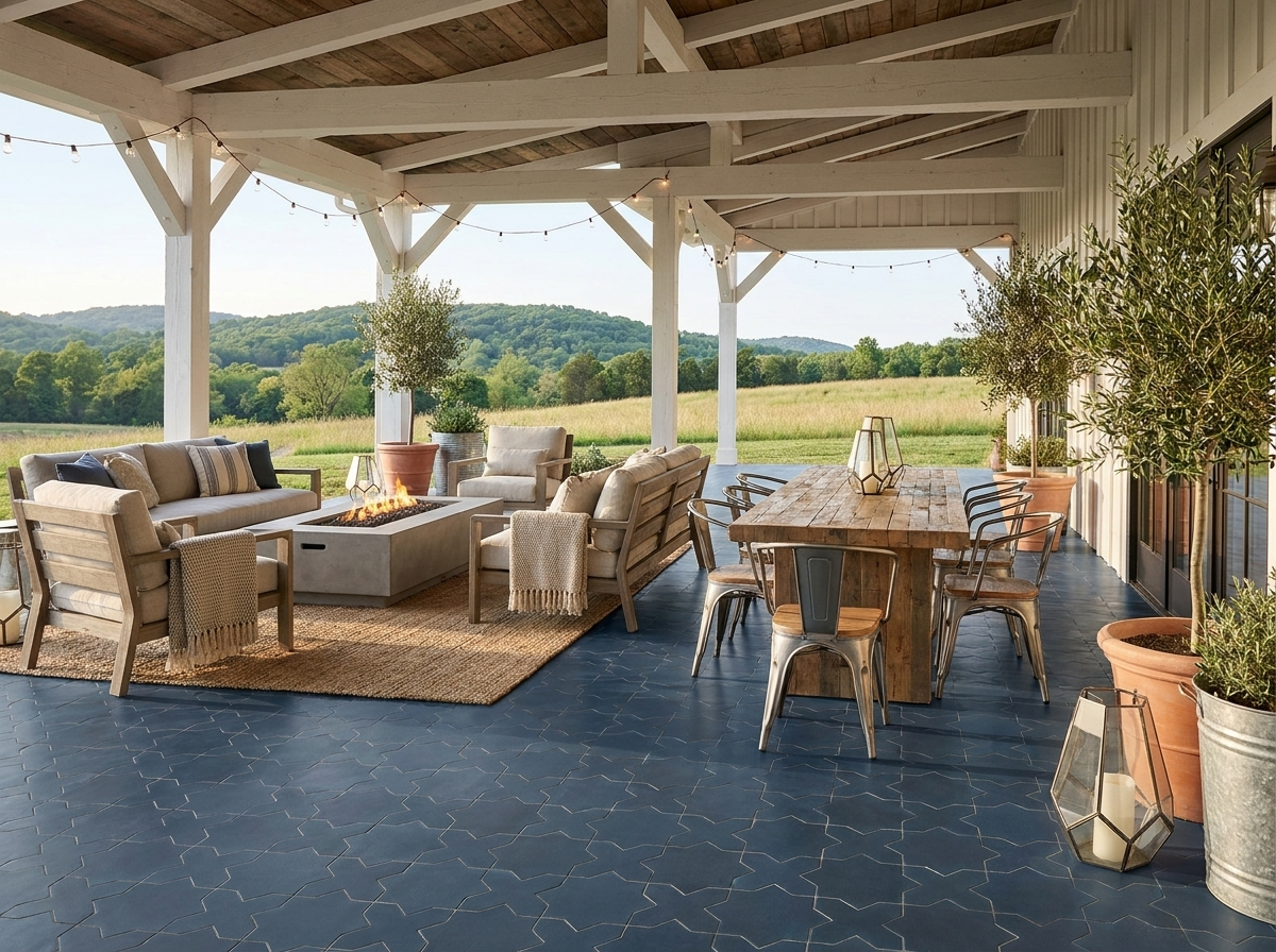 Star and Cross S-108 Navy 6×6 cement tile terrace