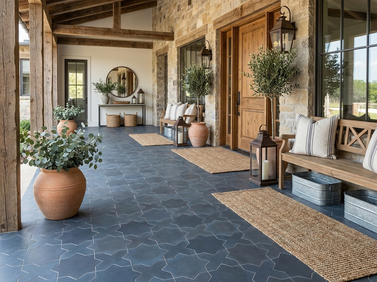 Star and Cross S-108 Navy 6×6 cement tile terrace