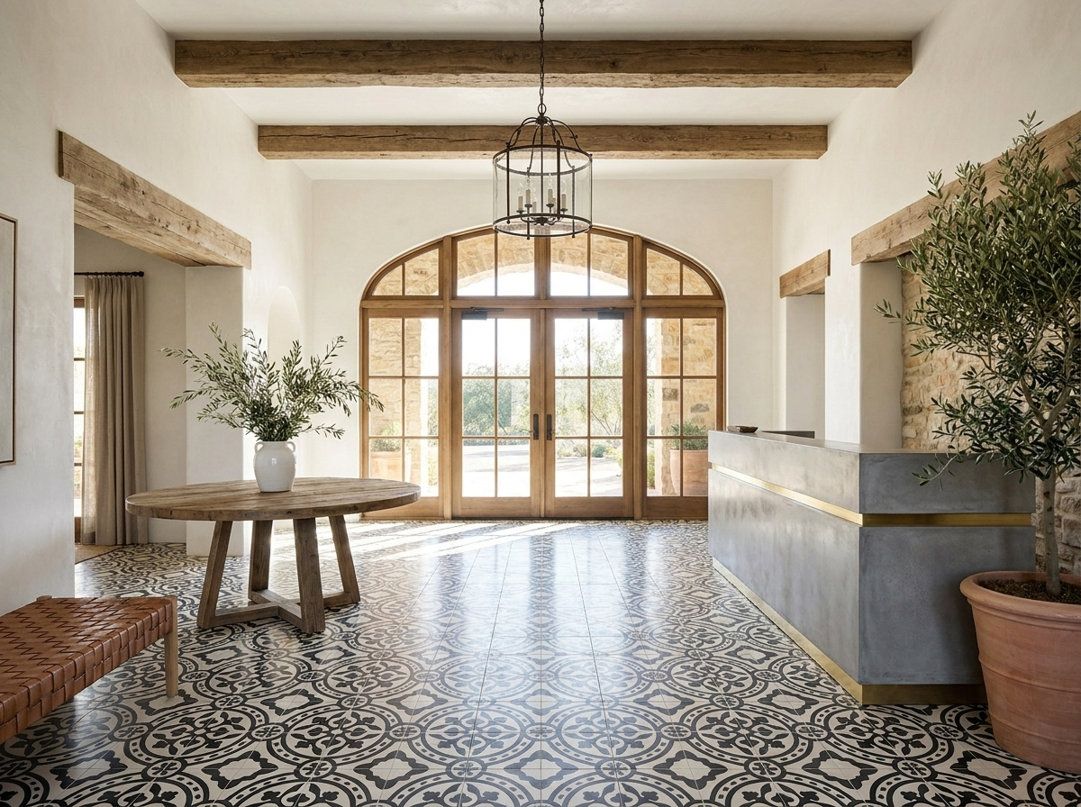 Tyler II Black 01 cement tile hotel lobby